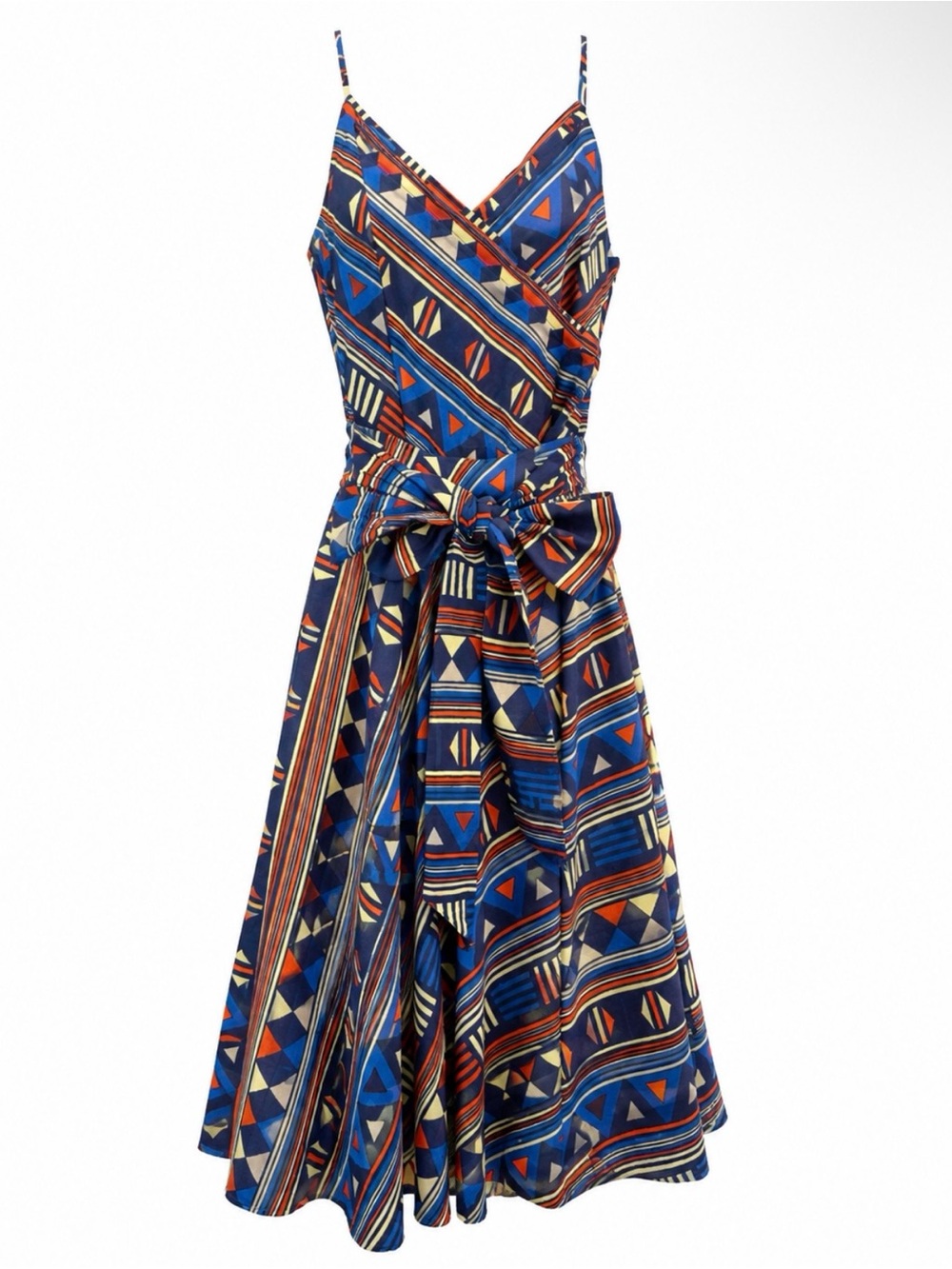 Marc Jacobs Cotton Geometric Sundress Open Back Bow Midi Dress Blue Orange 4 S